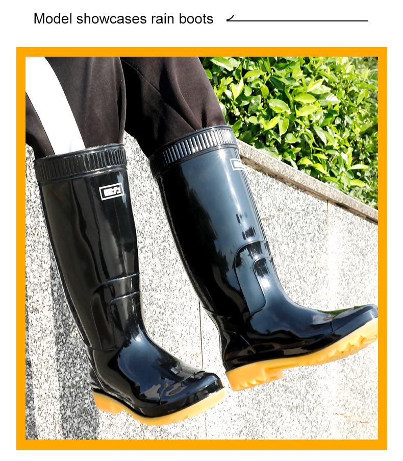 Shanghai Warrior 807 Men's Waterproof Non-Slip Wear-Resistant Black High-Top Rain Boots