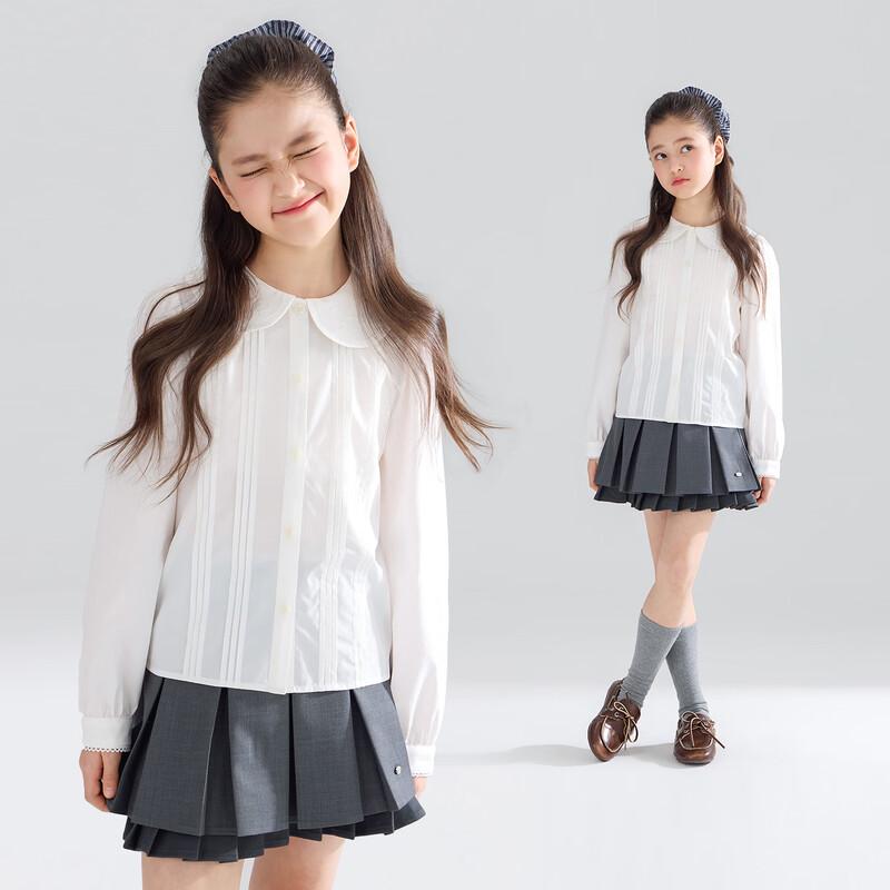 Mucmukn Girls French Overture Bow Embroidered Doll Collar Tencel Cotton Shirt 140CM