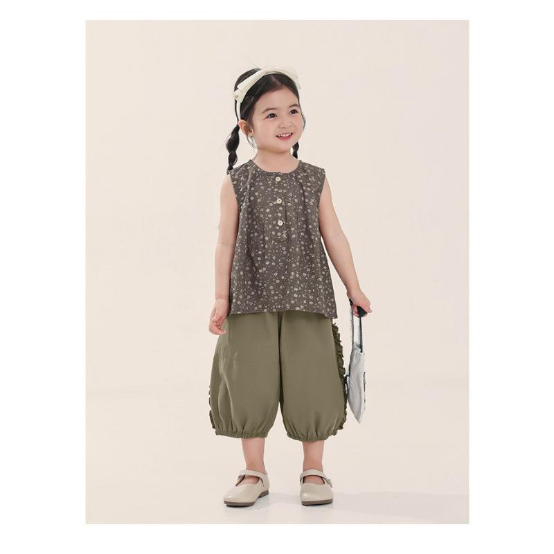 Girls Kids Thin Cropped Lace Trim Casual Anti Mosquito Summer Pants