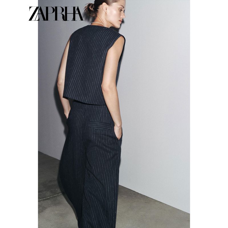 Zaprha 2025 Summer New Fashionable Western Style Lightweight Stripe Linen Blend Vest Vest 3620530