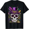 Mardi Gras Skull Top Hat Beads Mask New Orleans Louisiana T-Shirt Made In USA