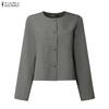 ZANZEA Women Casual Round Neck Long Sleeve Cardigan Blouse