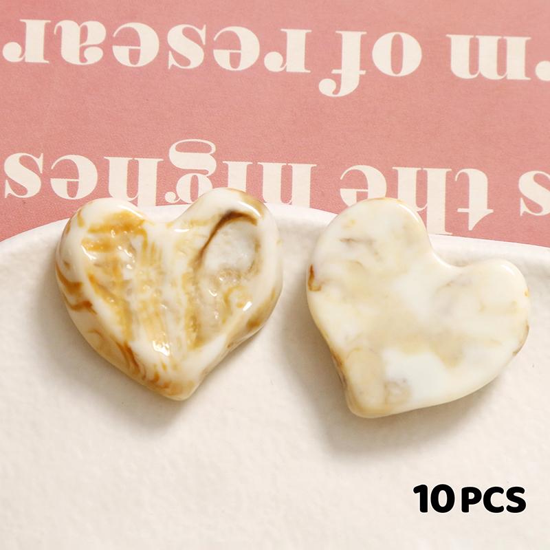 10Pcs DIY Jewelry Craft Beads Resin Heart Shape Cabochons Color Pattern Print Geometry Style for Handmade Bracelet Accessories