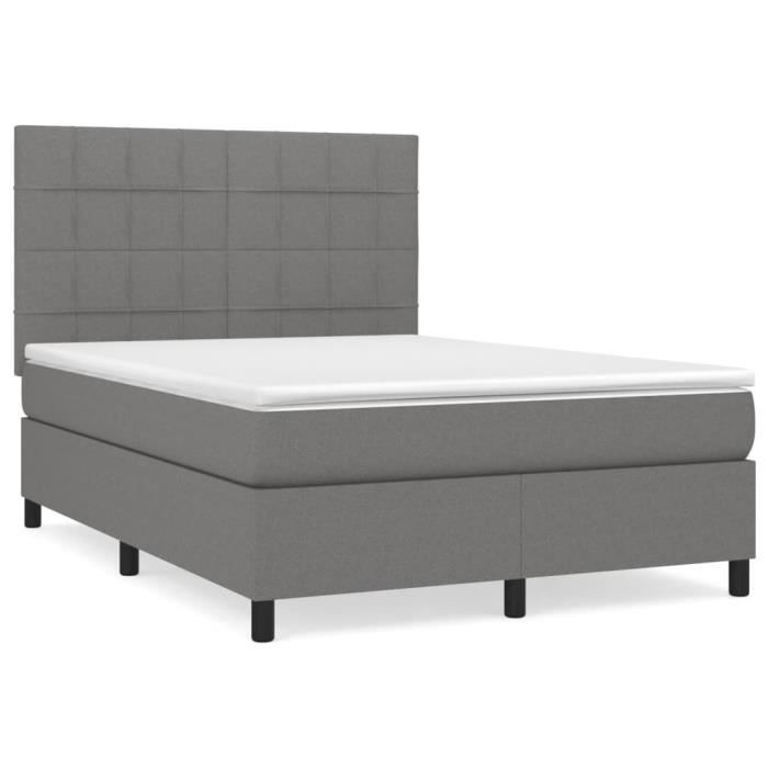 3141778 vidaXL Lit à sommier tapissier avec matelas Gris foncé 140x200cm Tissu