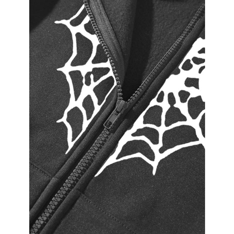 Women S Fall Winter Fleece Hooded Zip Up Cardigan Sweatshirt Spider Web Heart Print
