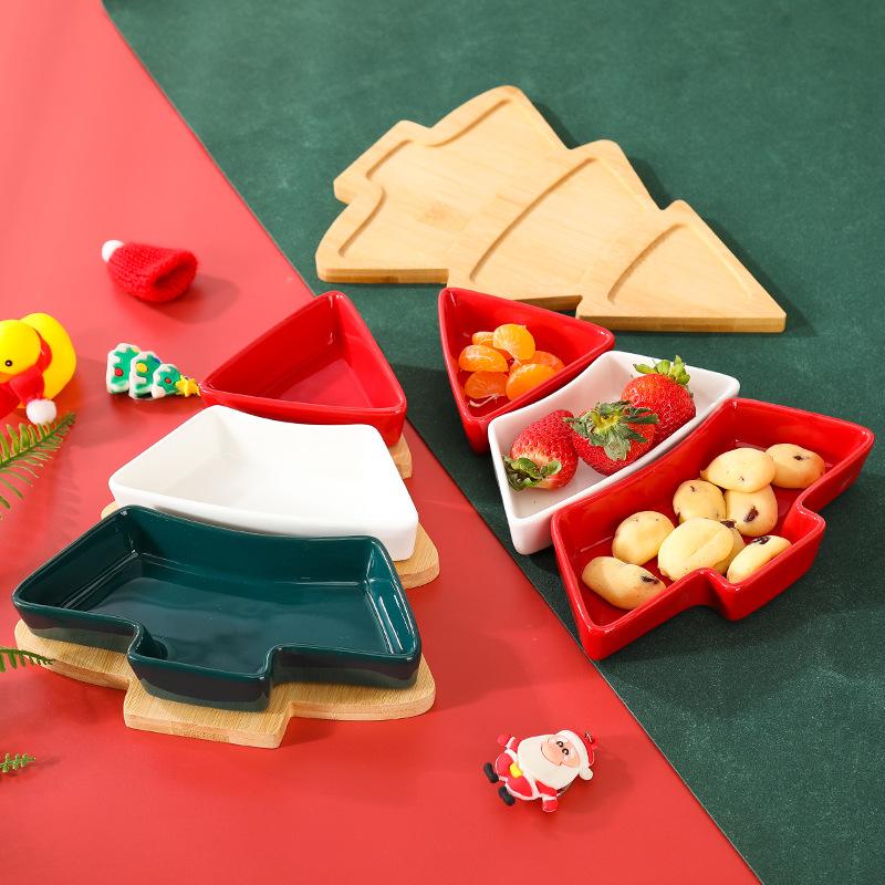 Nordic Ceramic Christmas Tree Snack Plate Creative Home Living Room With Tray Grid Snack Plate Snack Dried Fruit Platter