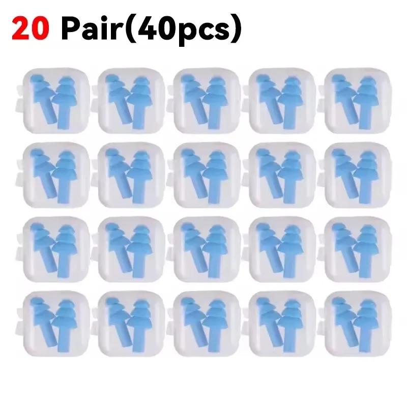 25-1Pair Soft Silicone Waterproof Earplugs Noise Cancelling Reusable Ear Plug for Sleeping Snoring Studying with Protector Box