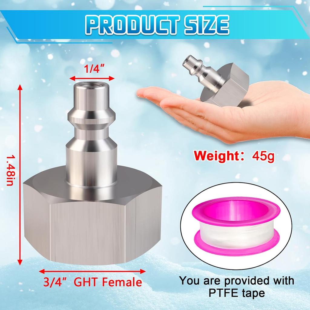 Boltigen RV Blow Out Winterizing Adapter, Stainless Steel Sprinkler Blowout Plug, 1/4 Air Compressor Quick Connect To 3/4 Garden Hose Thread, RV