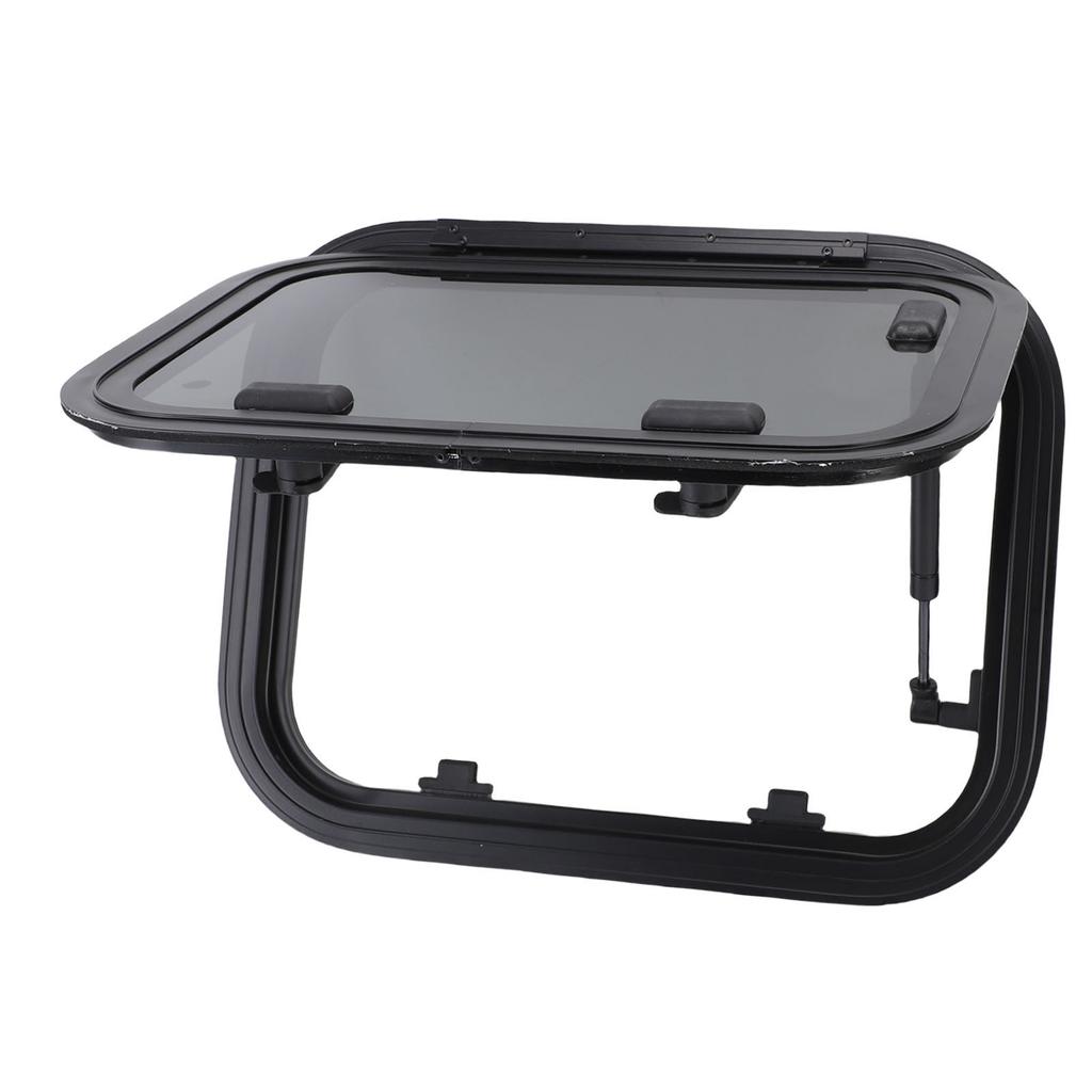 16x12in RV Window Black Tempered Glass Sunproof Motorhome Exit Window with Support Rod and Screen for Trailer Van Truck