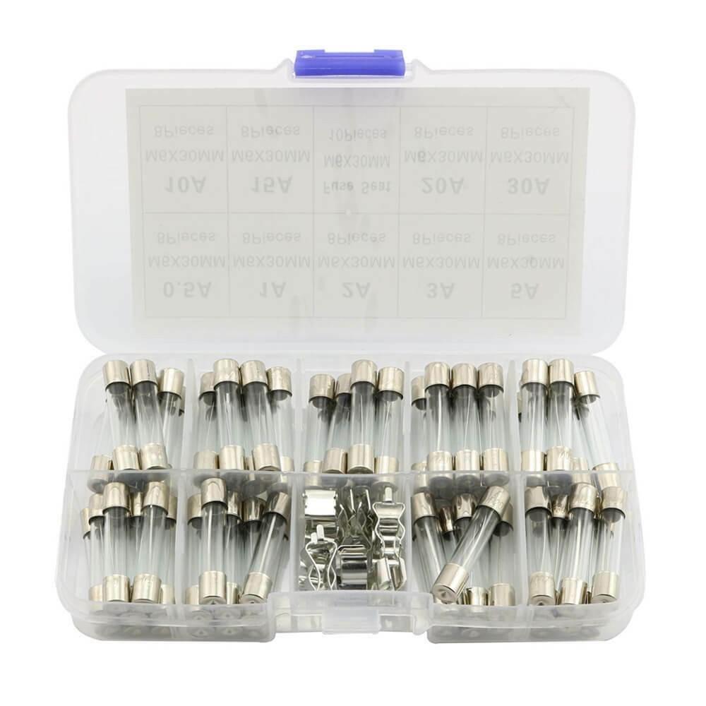 6x30mm 72 Car Boat Quick Blow Glass Tube Fuse Assorted Kit Fast-blow Glass Fuses