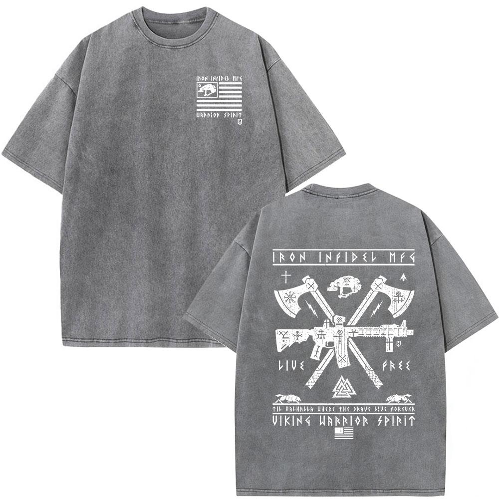 

Vintage Washed Til Valhalla Warrior Spirit Military Grunt Tactics Skeleton TShirt Men Clothing Short Sleeve Tshirts Streetwear S