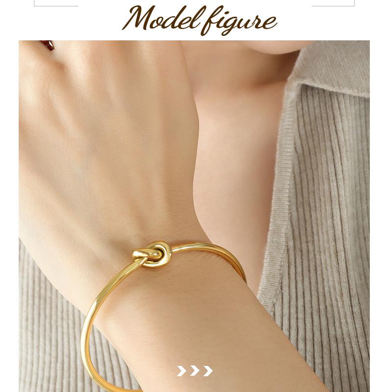 European & American Style Knotted Titanium Steel Bangle - Adjustable, Thick & Thin Design, Non-Fading