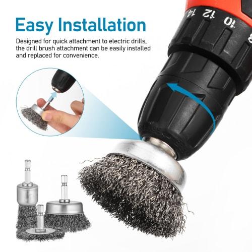ULTECHNOVO Hexagonal Shaft Wire Brush Set, 6-Piece Set, Stainless Steel Abrasive Brushes, 3 Types: Disc, Umbrella, and Pen Shape, Rust Removal, Electr
