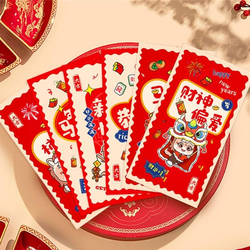 6Pcs Lucky Money Pocket Chinese Spring Festival Money Envelopes For Wedding Housewarming Chinese Festival Celebration J0MC