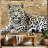 2D Flat Printed Leopard Wall Tapestry, Majestic White Leopard with Gold Pattern Photo Banner