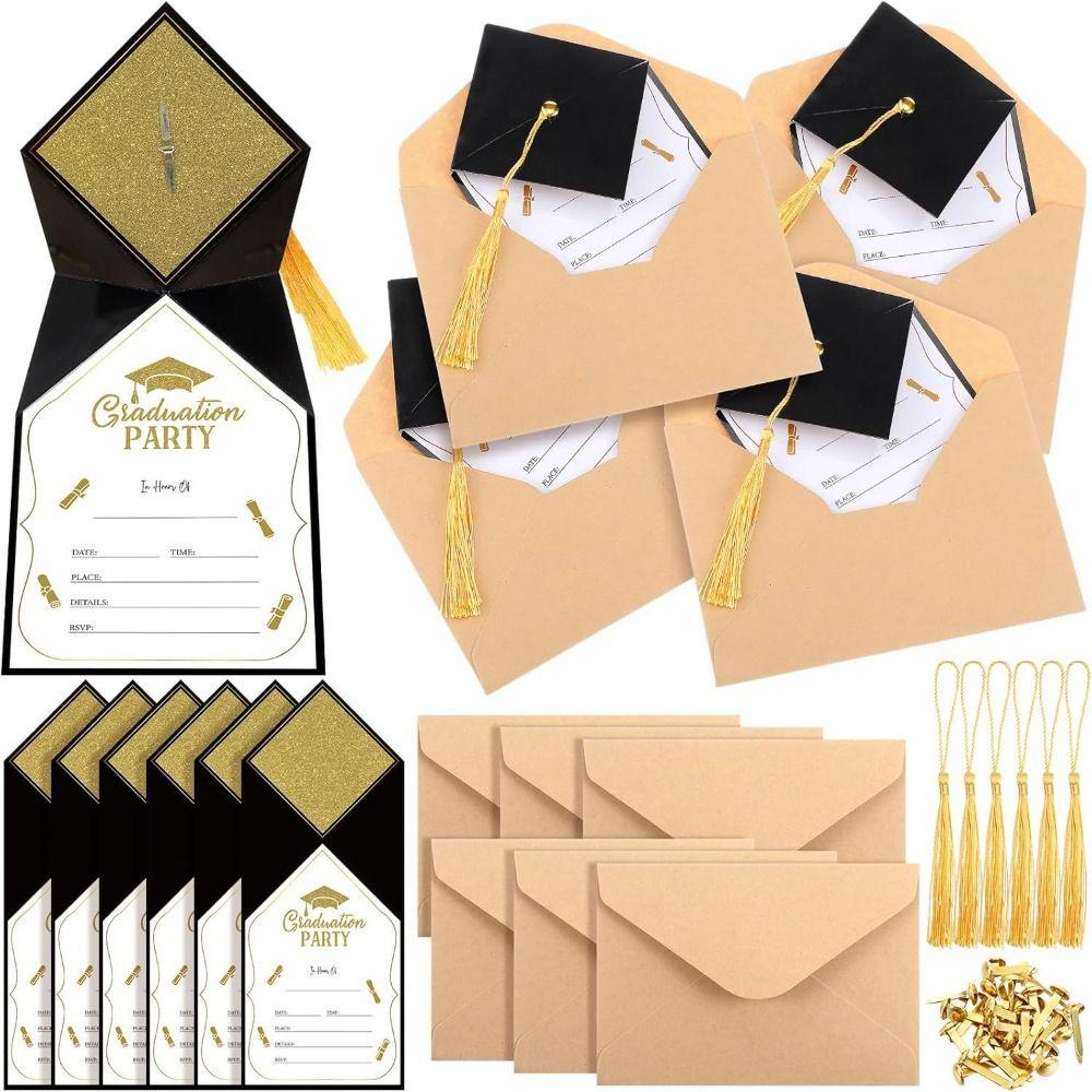 Classic Design Graduation Party Invitations Modern Fill-In Foldable Grad Party Invitations with Envelopes Party Invite Cards