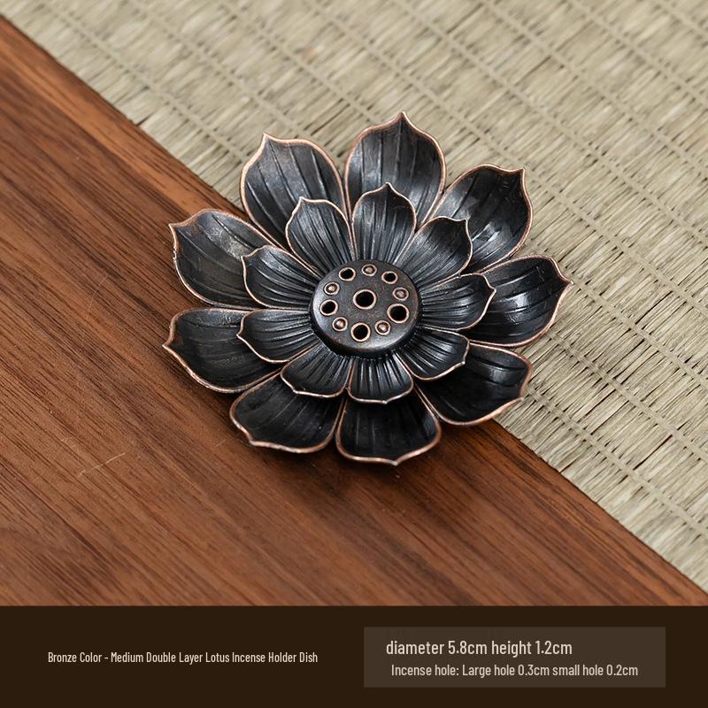 Antique Double-Layer Lotus Incense Holder for Tea Ceremony and Buddha Incense, Multi-Porous Sandalwood Line Burner.