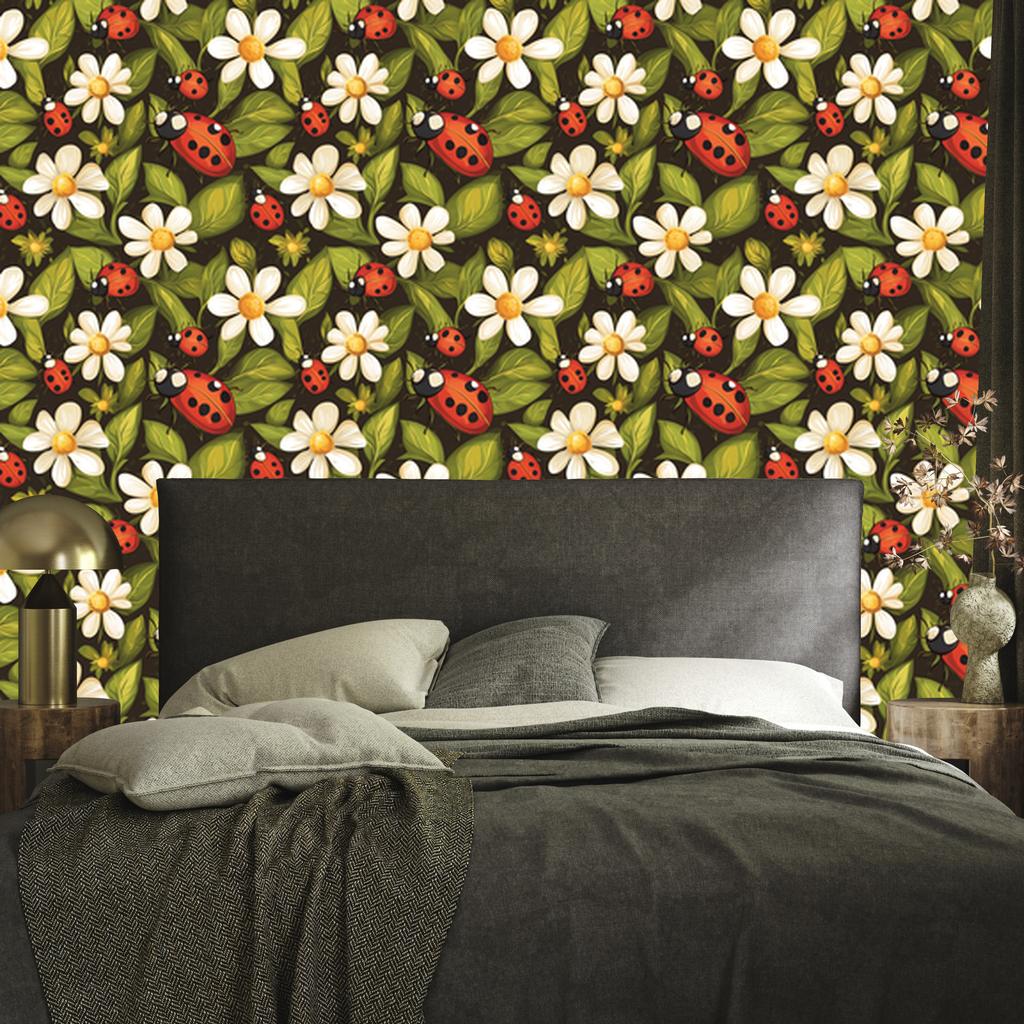Ladybugs Wallpaper Yellow and Ochre for Living Room and Bedroom 50x1000