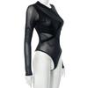 High Street Sexy Transparent Slim Bodysuits Women Skinny Fashion Patchwork Basic One Piece Elegant Bodysuits Solid Party Clothes