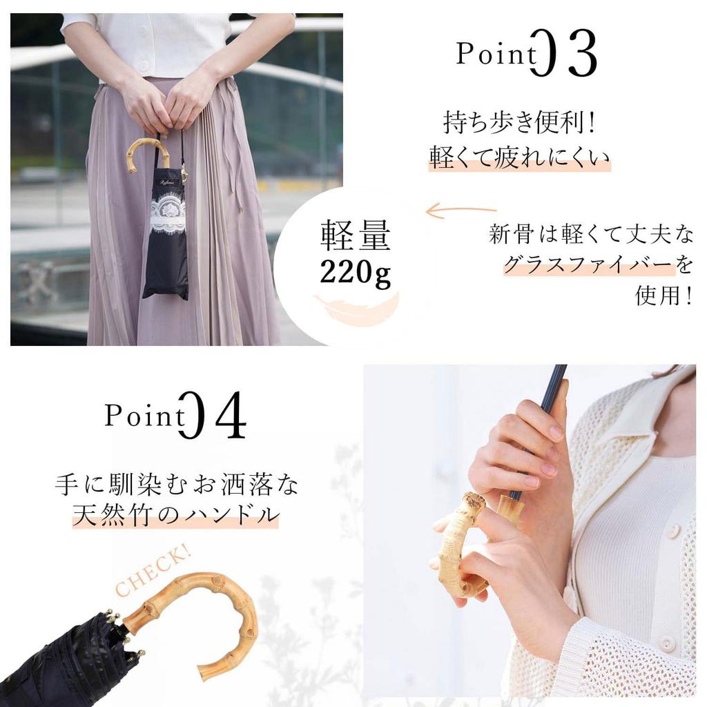 Refume Folding Light Heat UV 3 Suitable for Sun and Navy and White Parasol, 100% Blocking, Lightweight, Blocking, Protection, Tiers, Rain, REFU-0004,