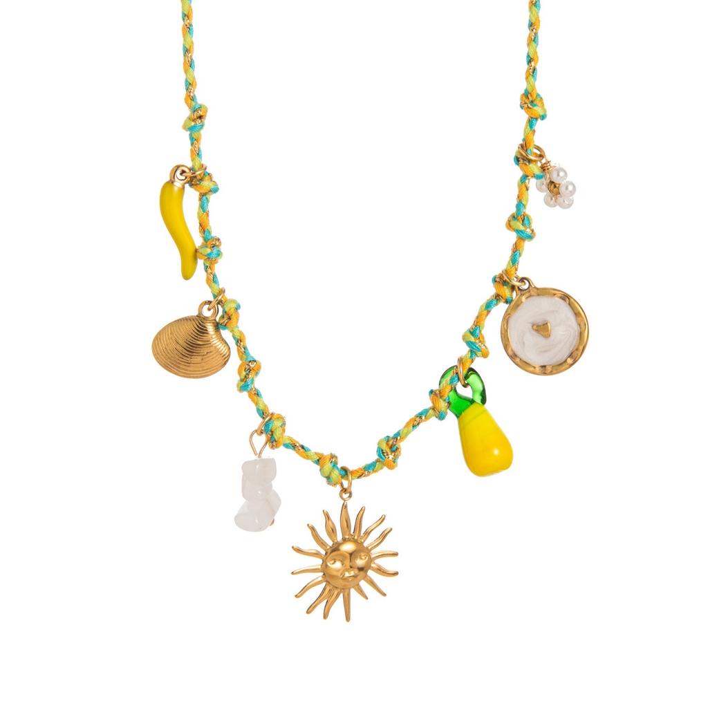 Flower Ocean Shell Sun Pendant Necklace Braided Cord 304 Stainless Steel Women's Stylish Gift Jewelry 40cm(15.7") + 5cm(2") long
