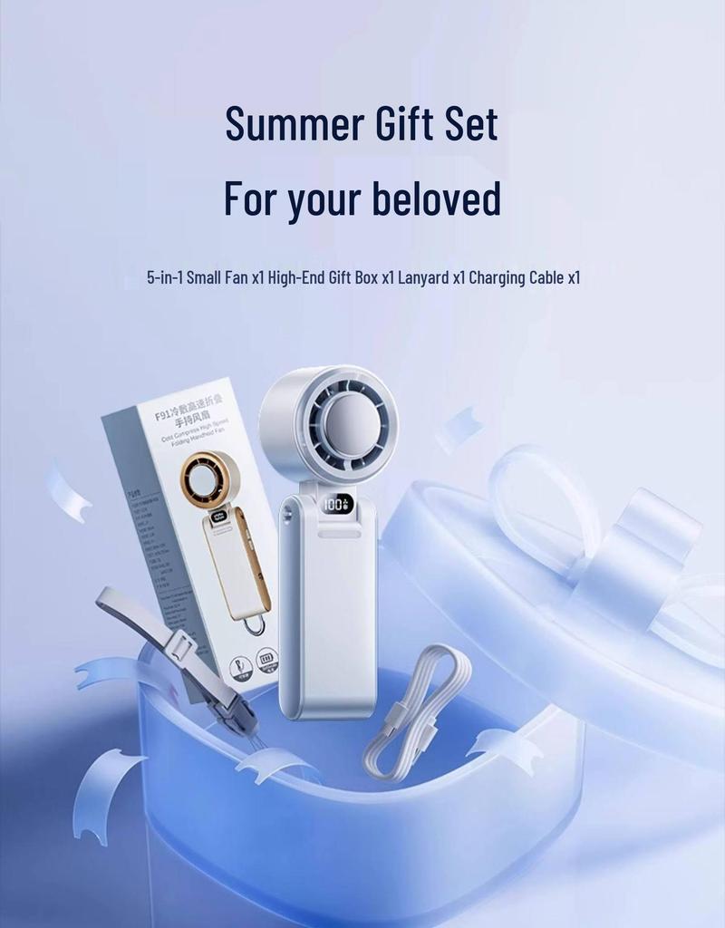 2026 Folding Handheld Fan: High-Speed Brushless Motor, Neck-Hanging, Ice Pack, Mini Portable Cooling