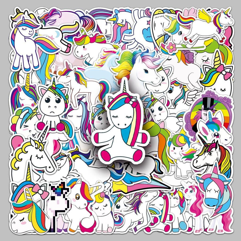 51-Pack Unicorn & Horse Rainbow Cartoon Graffiti Stickers - Waterproof for Laptops, Suitcases, and Cars.