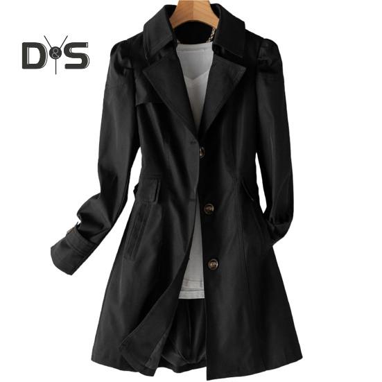 Dámský dlouhý úzký kabát Elegantní stylová jednořadá bunda Jednobarevný kabát pro pracovní i neformální styl