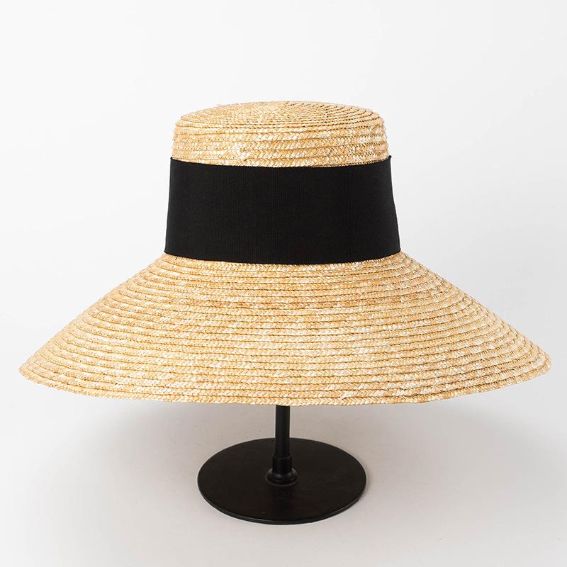 European and American simple and fashionable flat-top big-brimmed basin type straw straw hat outdoor travel sunscreen sunshade beach straw hat