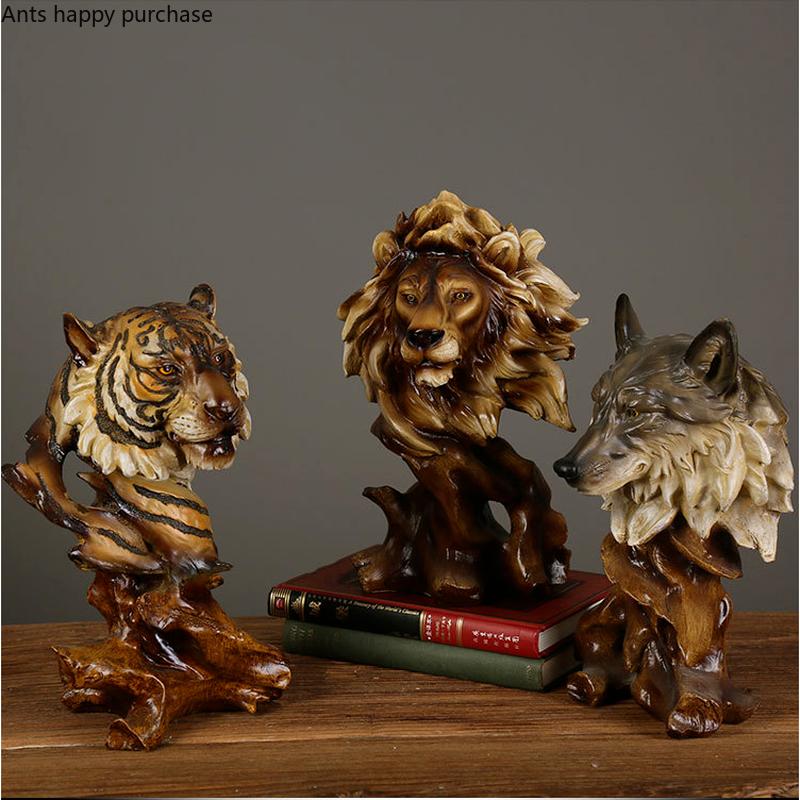 Imitation Wood Animal Head Resin Ornament Display Decoration Exhibit Statue Sculpture Statuette Figurines Knickknacks Crafts