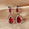 Two Tier Teardrop Halo Dangle Stud Earrings Multi Color Option Women Wedding Formal Drop Ear Jewelry