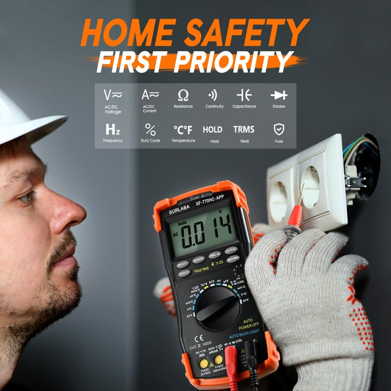6000 Counts Bluetooth Digital Multimeter, Auto-ranging TRMS Volt Meter for AC/DC Voltage, Current, Resistance, Diode Test