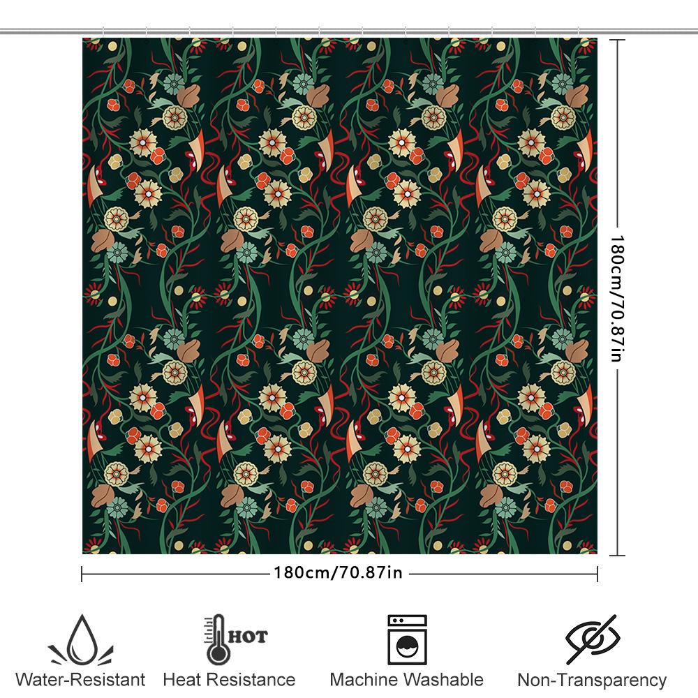 Floral Green Shower Curtain Waterproof Home Decor Bathroom Decoration Printed Fabric Shower Curtains With Rings Size: 180X274Cm