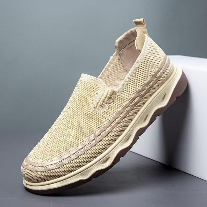 

Мужская обувь большого размера, обувь с дышащим верхом из ткани Flyknit на одной педали, весенне-летняя обувь на плоской подошве с мягкой подошвой, мужская обувь для хайкинга, повседневная обувь 39 бежевый