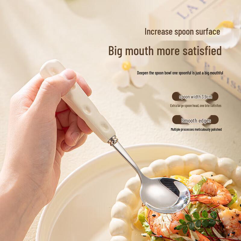 Cute Ceramic Handle Stainless Steel Spoon Set (2-Pack)