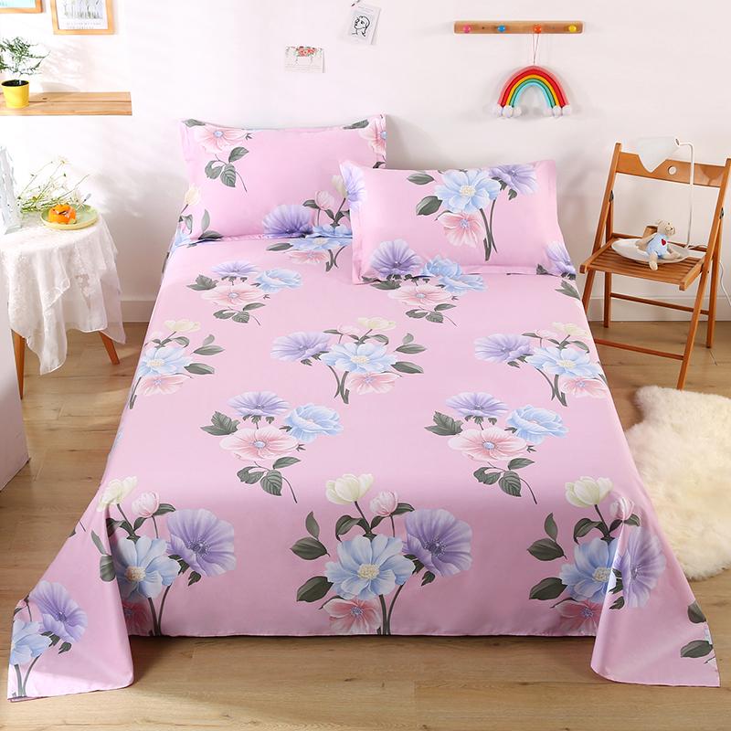 3Pcs Botanical Floral Pattern Bed Sheet Set 100% Cotton Skin-friendly Breathable Bedsheet Sets Home Flat Sheet with Pillowcases