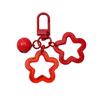 6.5cm Alloy Colored Hollow Out Dual Five Pointed Star Bell Keychain