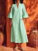 2026 summer European and American large-size women's clothing V-neck lotus leaf sleeve cotton and linen solid color long dress