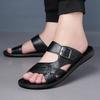 Men's Leather Slide Sandals Adjustable Buckle Casual Non-slip Summer Beach Slippers