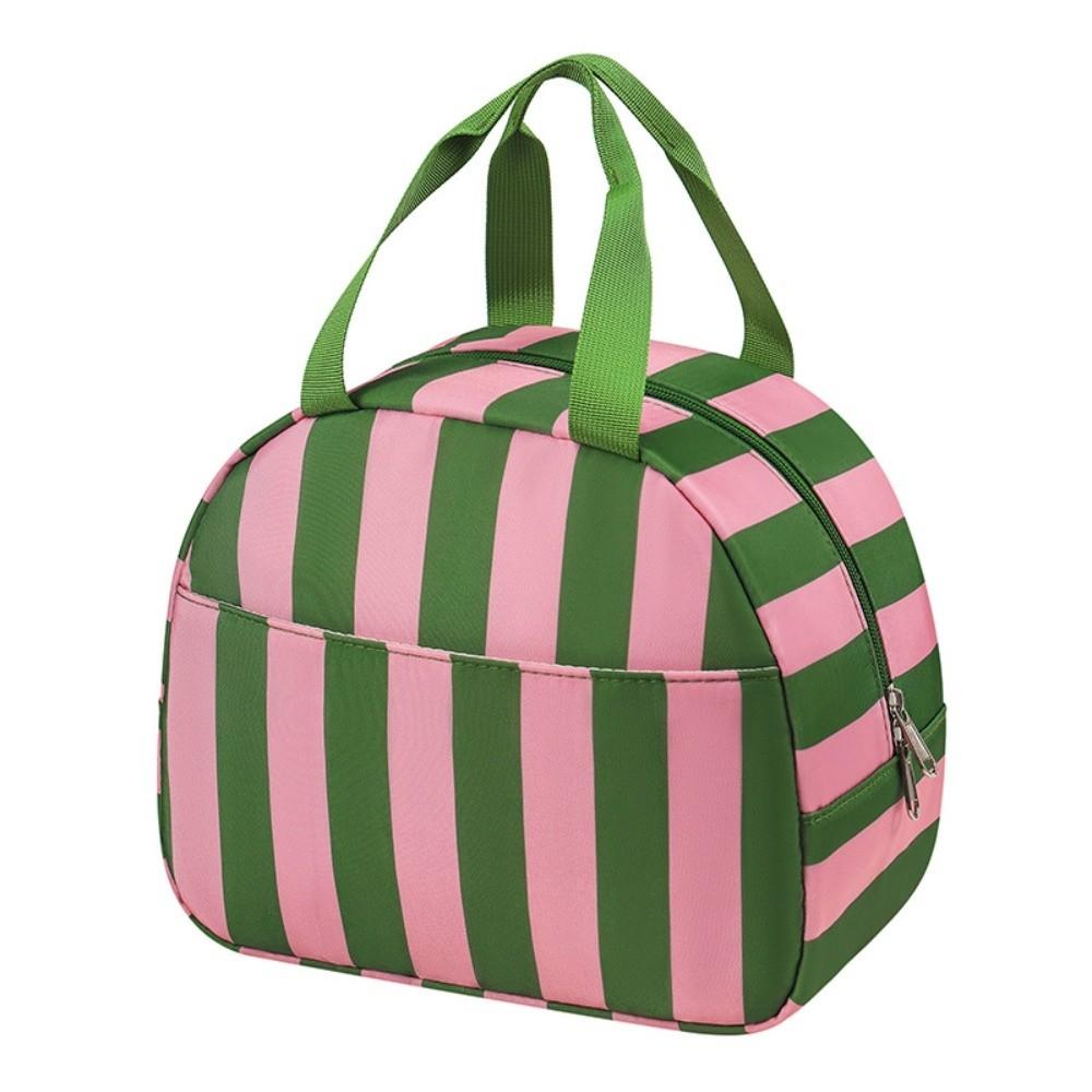 Practical Striped Pattern Insulated Lunch Bag Large Capacity Handheld Lunch Box Bag Fresh-Keeping Leakproof Mommy Bag