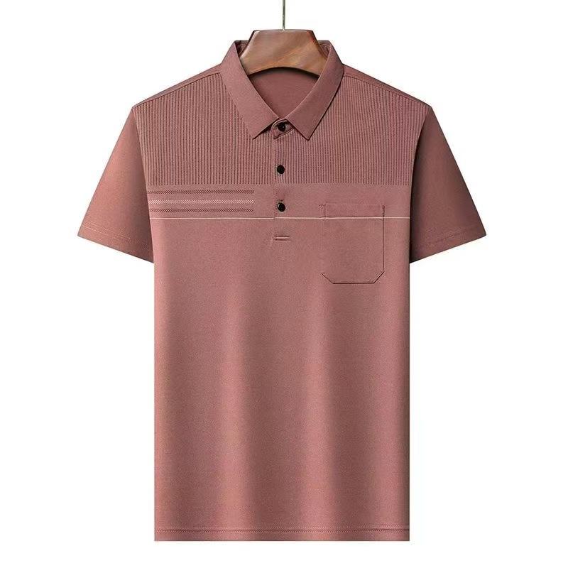 

Men Short-Sleeve T Shirt For Summer Middle-Aged And Elderly Fathers Half-Sleeve T-Shirt Base Shirt Top Men Clothing 4XL рожевий