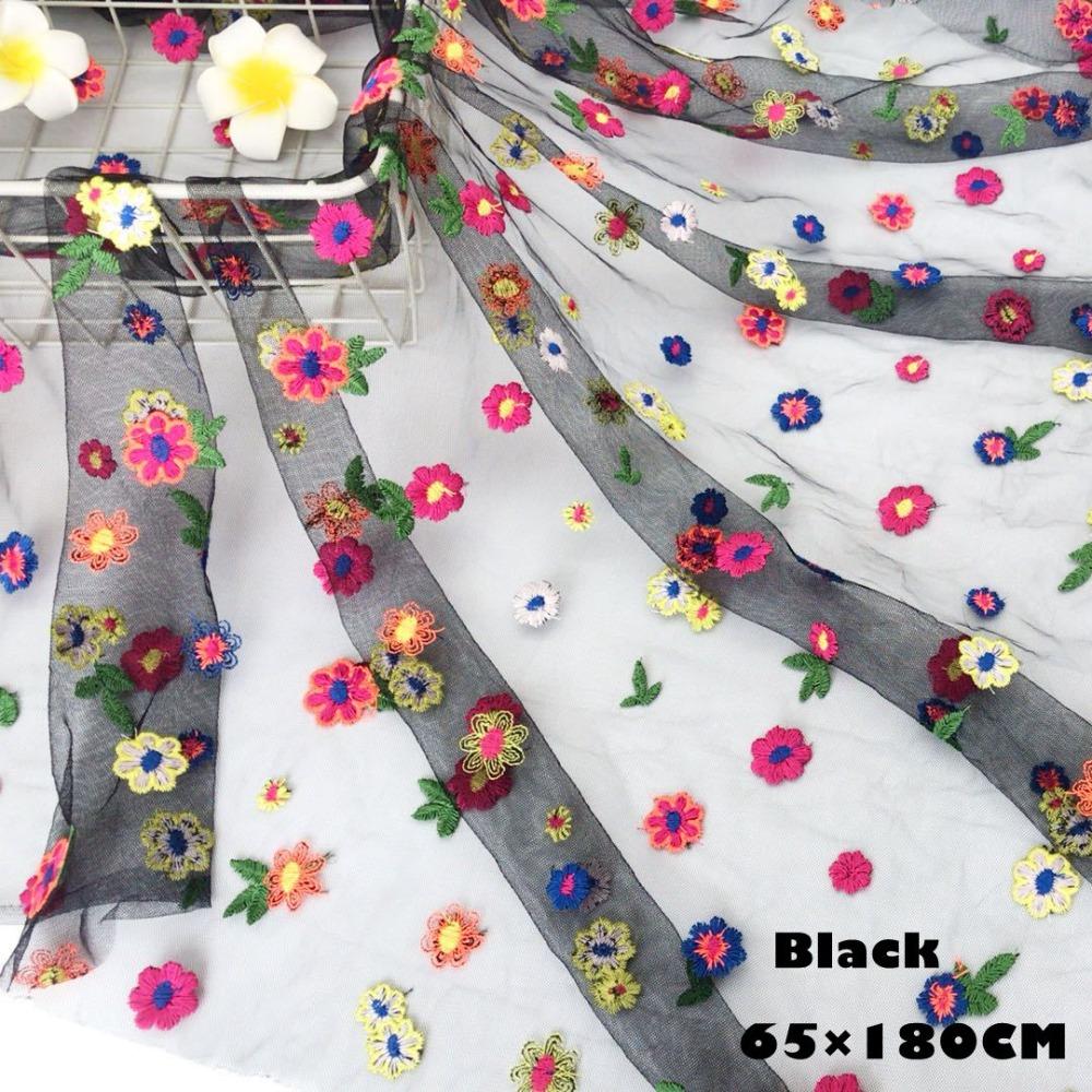 Floral Embroidery Sheer Mesh Fabric Bouquet Wrapping Fabric Table Runner Lace Fabric  Gift Wrapping Black 1