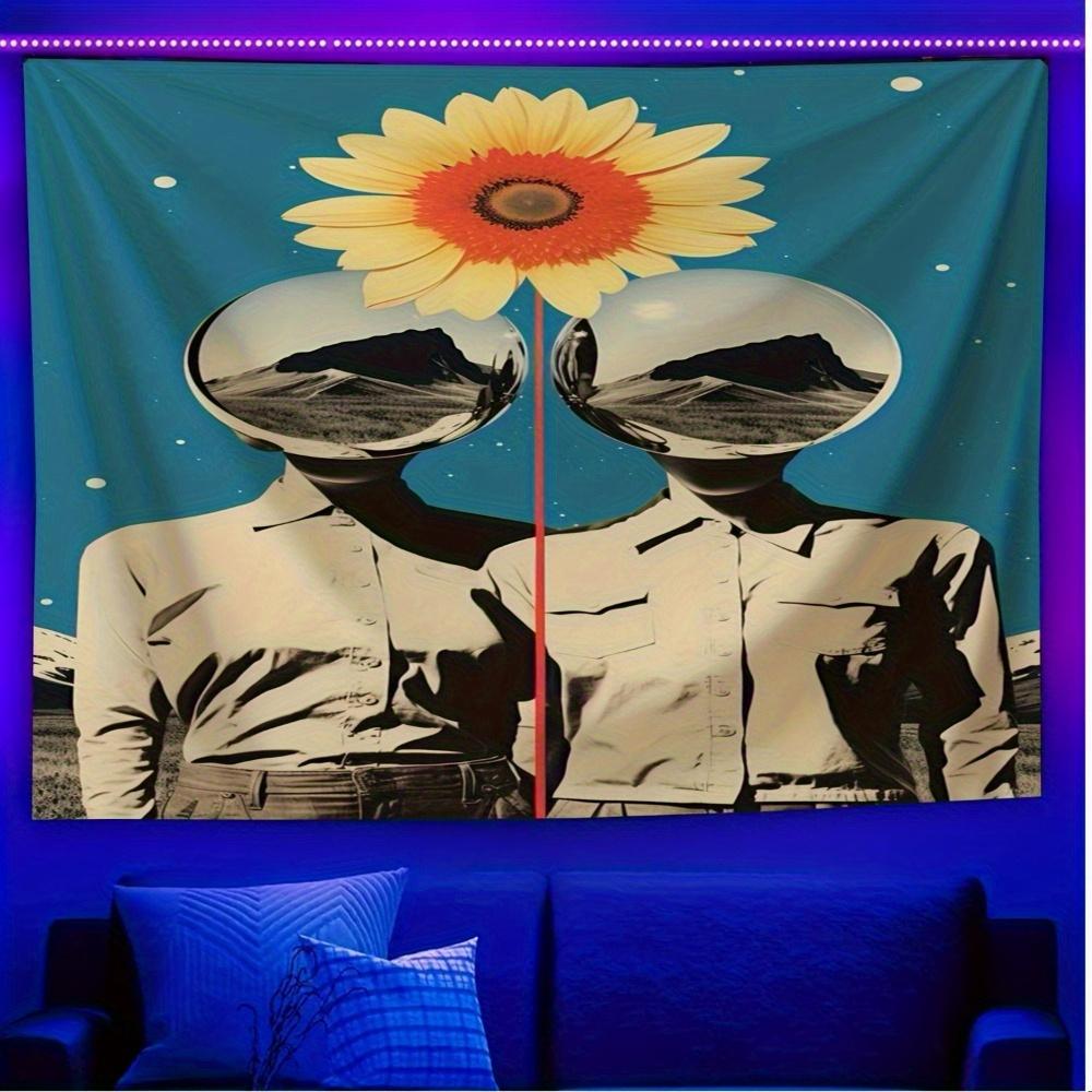 

Horizontal Peach Light Beige Velvet Tapestry Wall Hanging Vibrant Sunflower Starry Night Design Colorful Bohemian 74x94cm(29x37in)