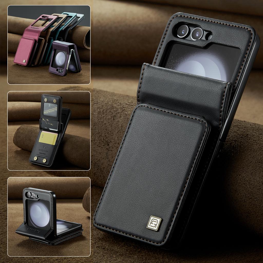 Flip 5 Zflip5 5G Shockproof Portable Wallet Case for Samsung Galaxy Z Flip 5 Flip5 Card Slot Leather Cell Phone Accessories