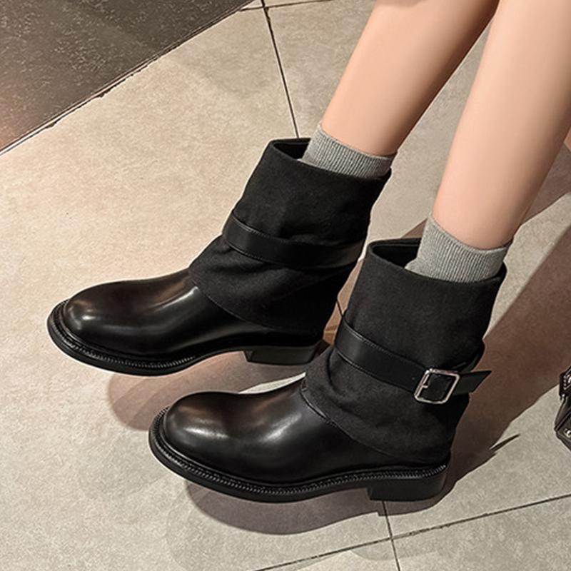 Ankle Boots for Women's Flats Designer Buckle Shoes Winter Fashion Gothic Boots New Walking Dress Leather Mujer De Botas