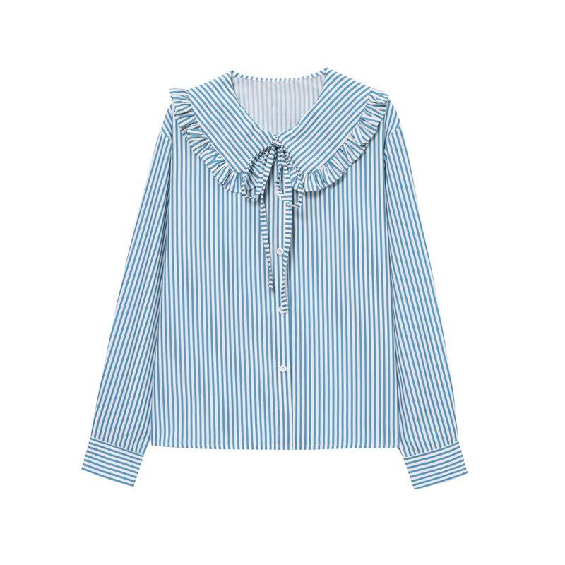 Jnleaog Spring New Arrival Women's Clothing Fashion Style French Fashion Design Doll Collar Stripes Shirt
