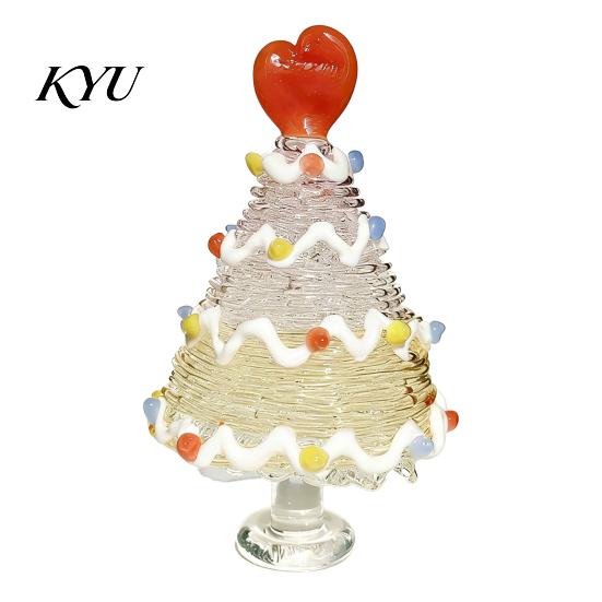 Miniature Xmas Tree Figurine Glazed Christmas Figurine, Colorful Decor, Handcrafted Glass Craft for Display Table Centerpiece Home Office Holiday