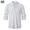 New Men's Cotton Henley Shirt Hippie Casual Beach Stand-Up Neck Long Sleeve Shirt A275