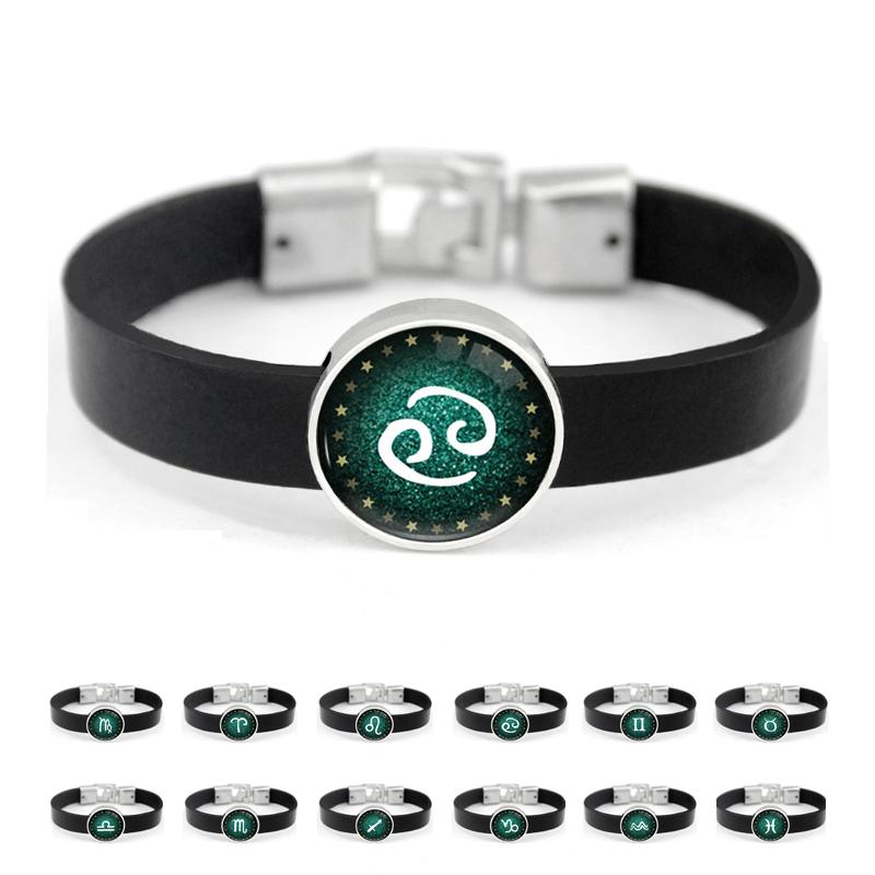Aries Gemini Cancer Leo Virgo Libra Scorpio Sagittarius Capricorn Aquarius Pisces Zodiac Sign Horoscope Genuine Leather Bracelet