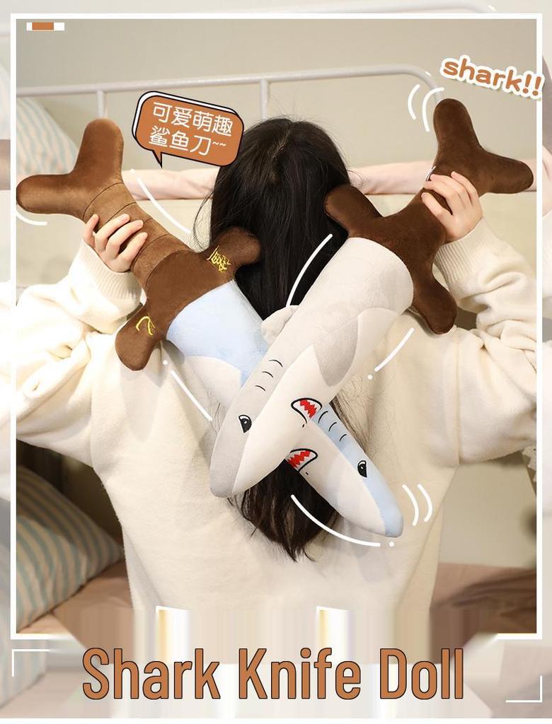 Shark Arm Sword & Dagger Plush Doll - Cute, Punny Meme Stuffed Toy & Pillow for Girls